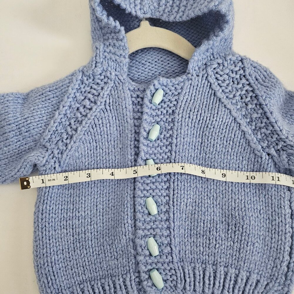 Handmade Knit Baby Hooded Sweater Cardigan Blue - Picture 9 of 12